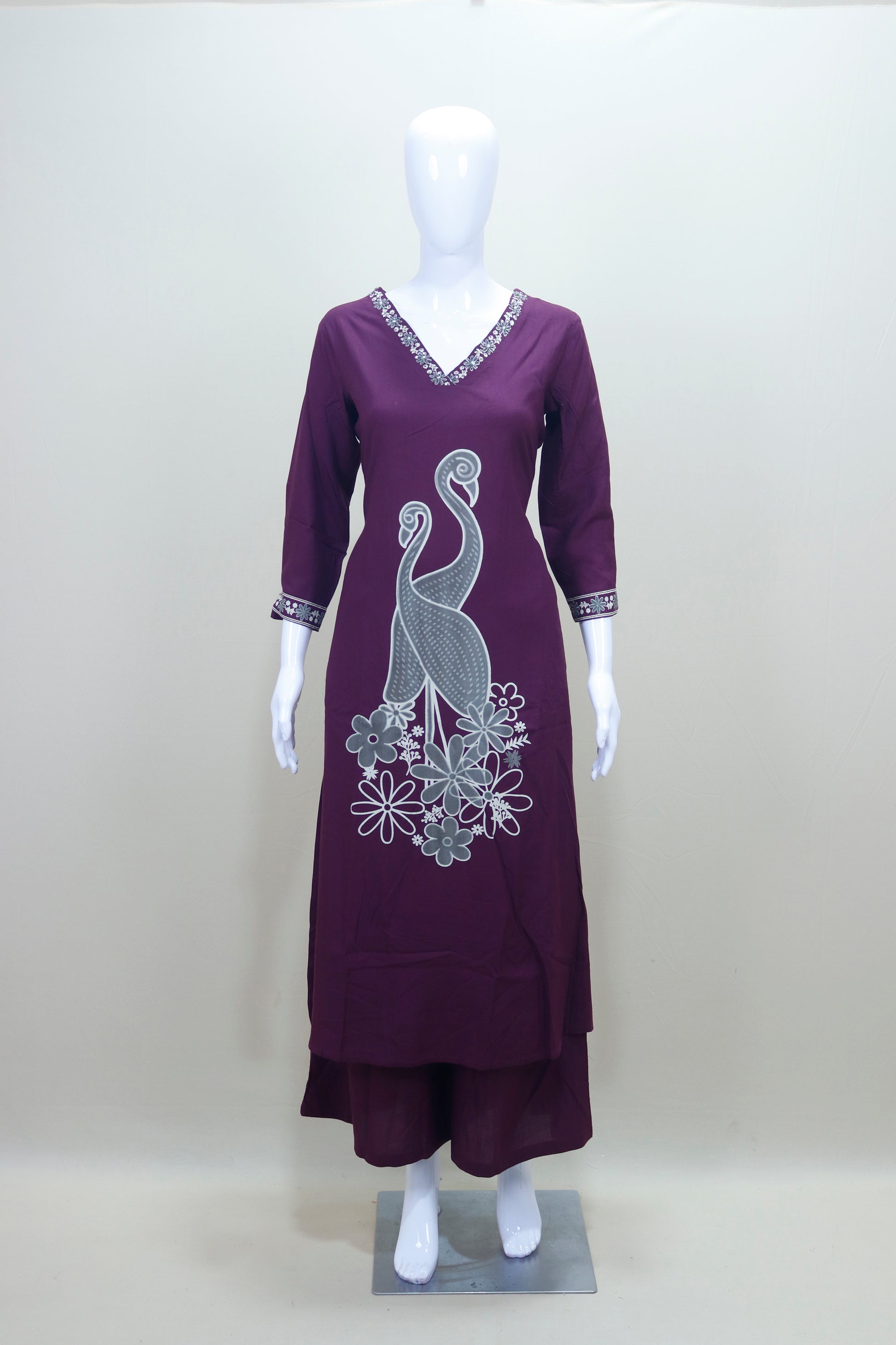 Maroon Cotton Kurta with Peacock Print Stylish Ethnic Wear