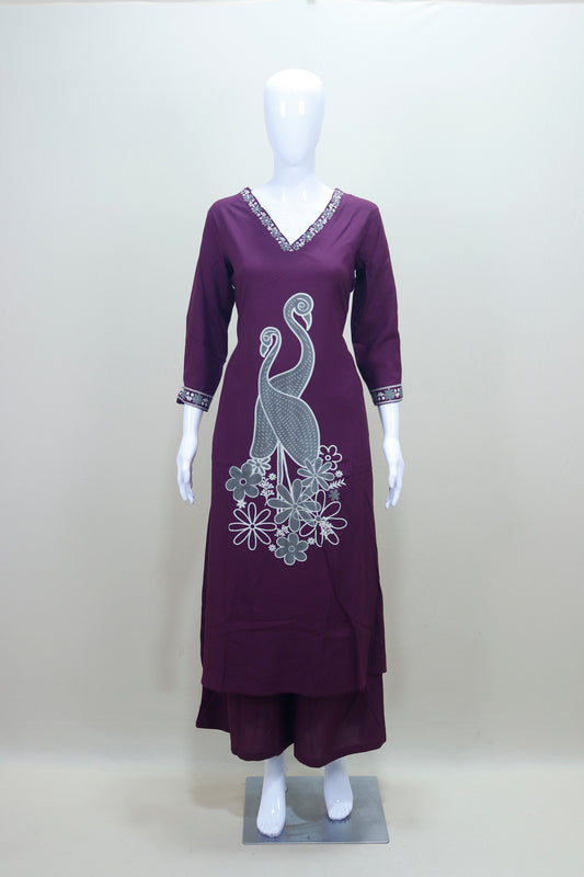 Maroon Cotton Kurta with Peacock Print Stylish Ethnic Wear