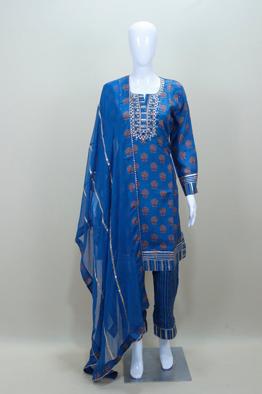 Blue Cotton Suit Set with Dupatta Ethnic Kurta Pant Set