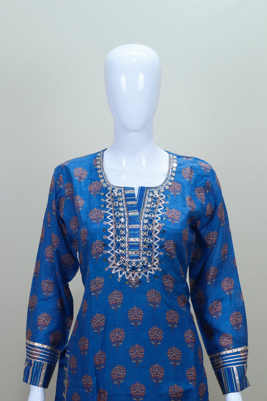 Blue Cotton Suit Set with Dupatta Ethnic Kurta Pant Set