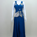 Blue Indo Western Gown with Silver Designer Party Wear Dress
