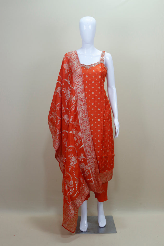  Orange Banarasi Silk Salwar Suit with Dupatta 