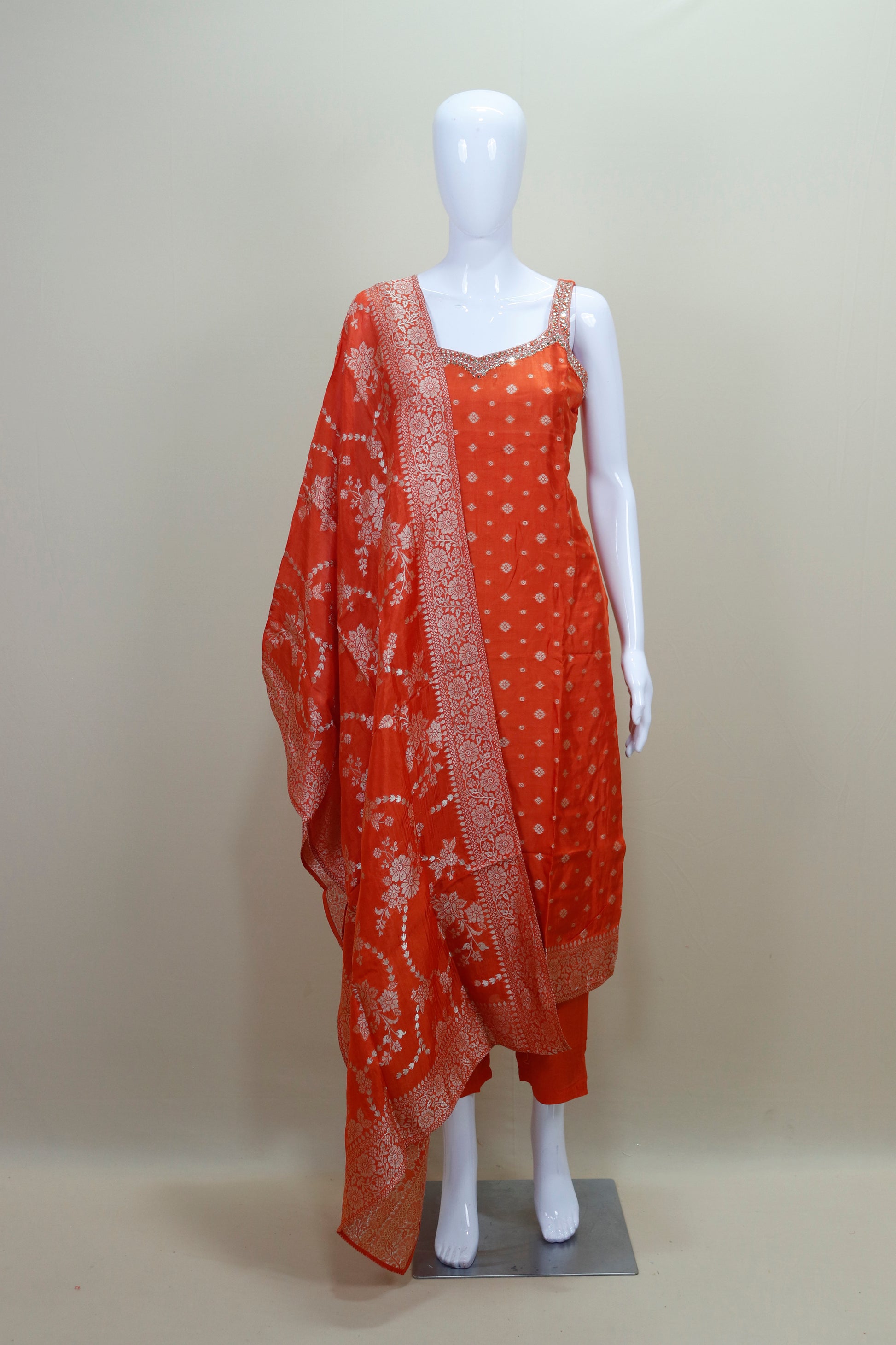  Orange Banarasi Silk Salwar Suit with Dupatta 