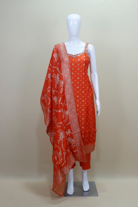  Orange Banarasi Silk Salwar Suit with Dupatta 