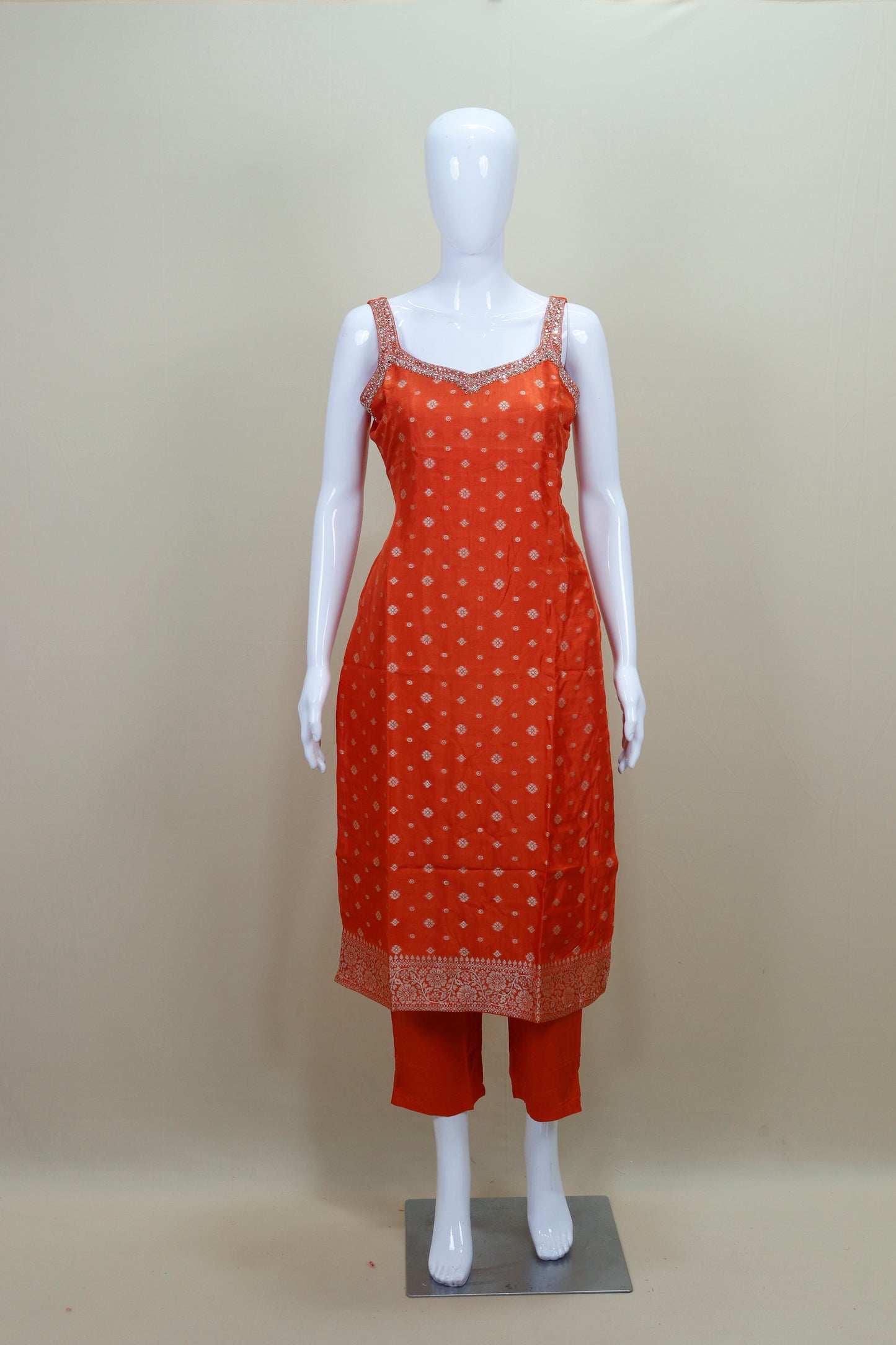 Orange Banarasi Silk Salwar Suit with Dupatta