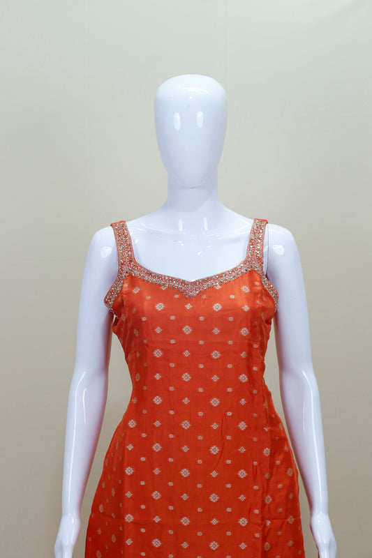 Orange Banarasi Silk Salwar Suit with Dupatta