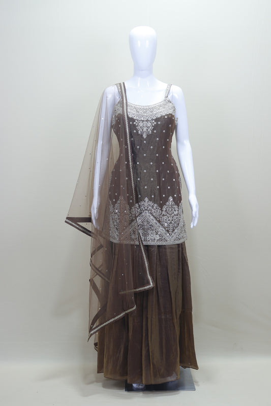 Brown Sharara Suit with Dupatta for Party Wear