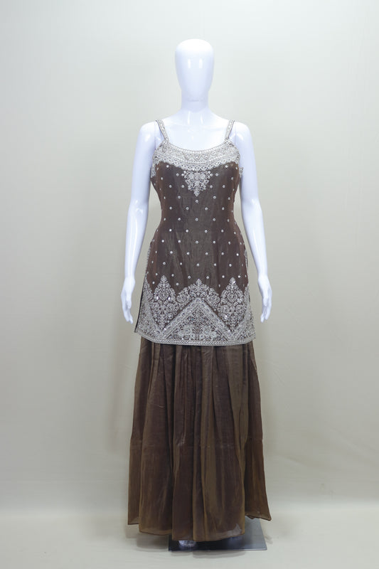 Brown Sharara Suit with Dupatta for Party Wear