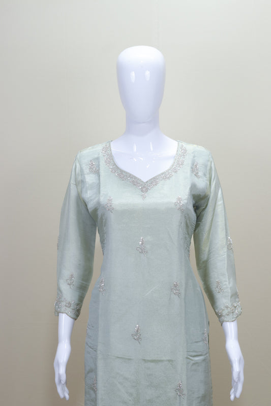 Pastel Green Kurti with Palazzo and Dupatta Set for Party Wear