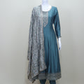 Teal Blue Embroidered Anarkali Suit with Churidar and Dupatta