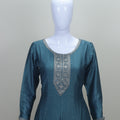 Teal Blue Embroidered Anarkali Suit with Churidar and Dupatta