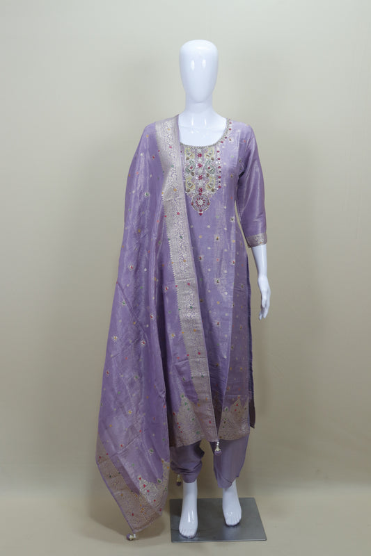 Lavender Silk Embroidered Salwar Suit with Dupatta