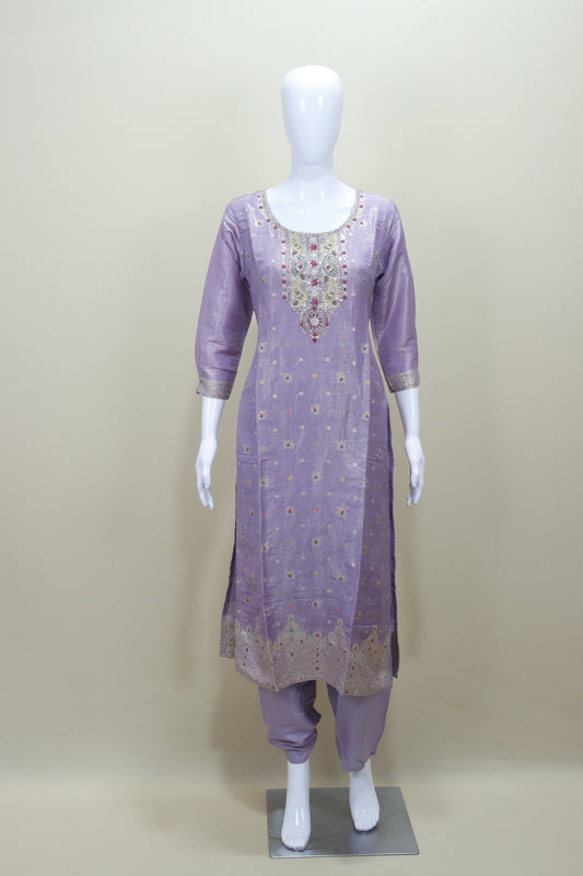 Lavender Silk Embroidered Salwar Suit with Dupatta