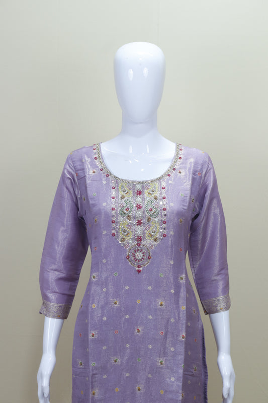 Lavender Silk Embroidered Salwar Suit with Dupatta