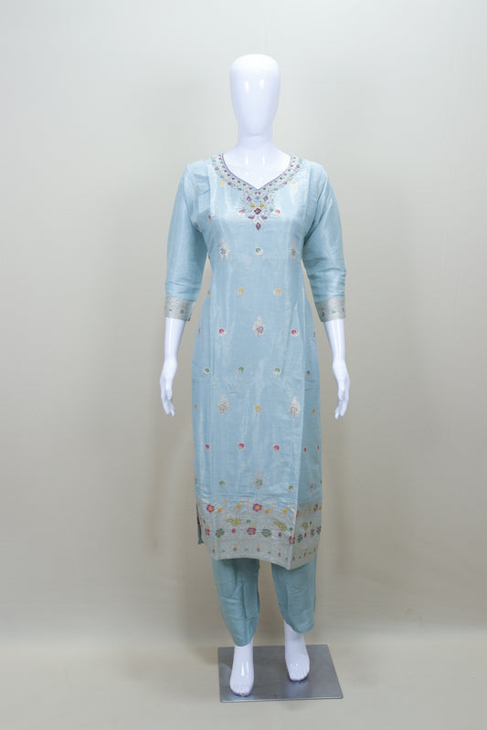 Sky Blue Silk Embroidered Salwar Suit with Dupatta