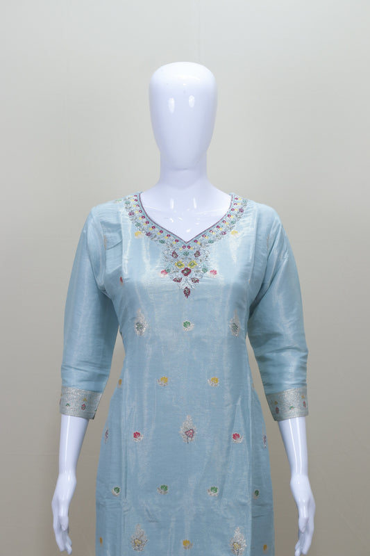 Sky Blue Silk Embroidered Salwar Suit with Dupatta