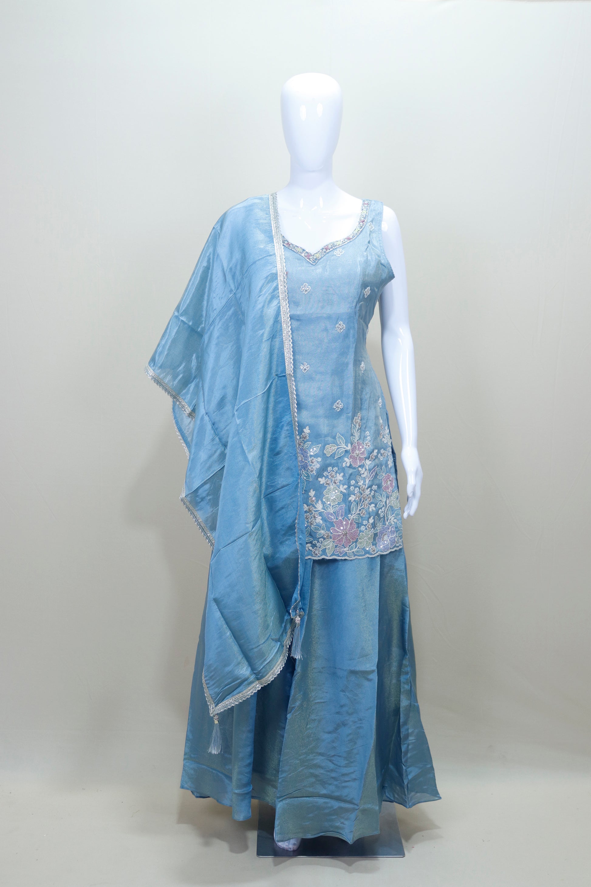 Elegant Sky Blue Silk Anarkali Suit with Dupatta Party Wear