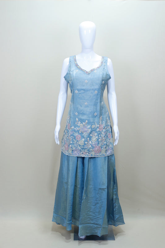 Elegant Sky Blue Silk Anarkali Suit with Dupatta Party Wear