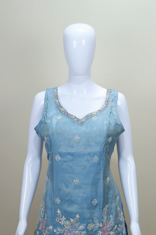 Elegant Sky Blue Silk Anarkali Suit with Dupatta Party Wear