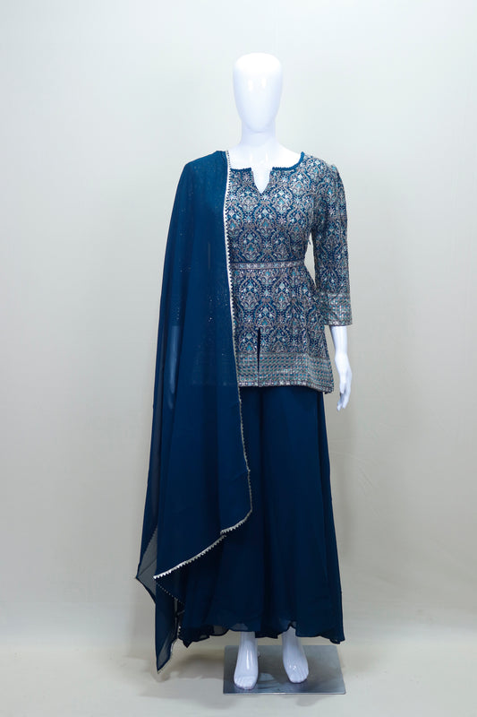 Navy Blue Silk Anarkali Suit with Dupatta Party Wear