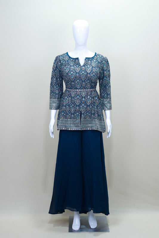 Navy Blue Silk Anarkali Suit with Dupatta Party Wear
