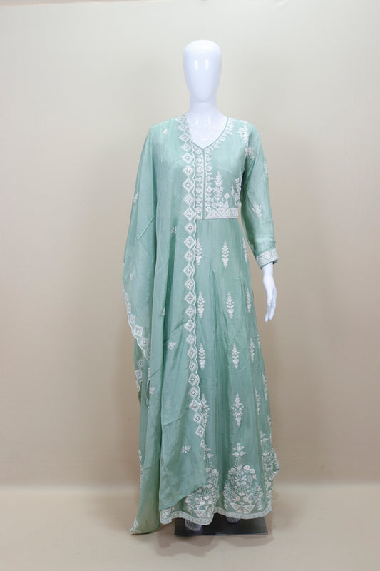 Pastel Green Anarkali Suit with Dupatta Party Wear