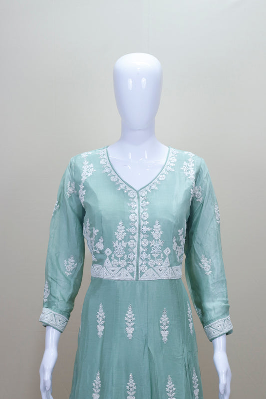 Pastel Green Anarkali Suit with Dupatta Party Wear
