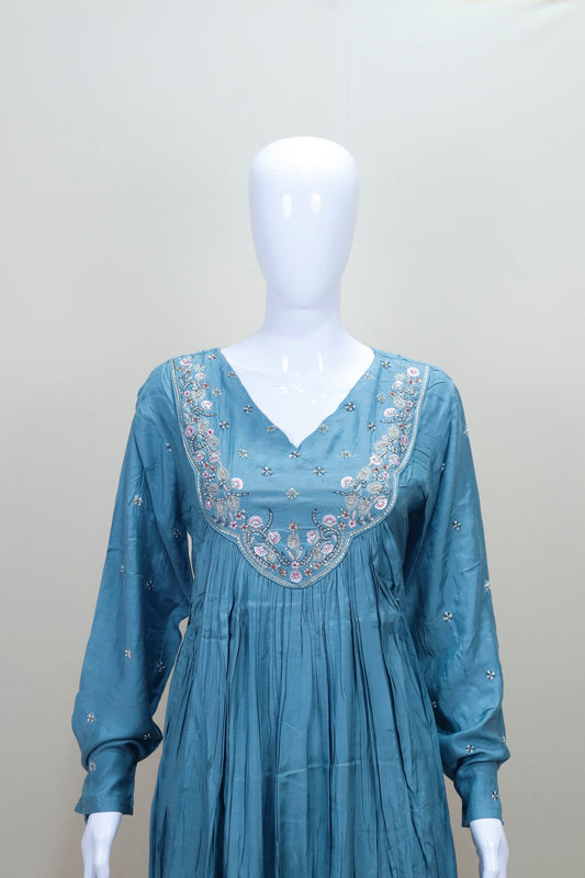 Blue Anarkali Suit with Palazzo Dupatta Elegant Ethnic Party Wear