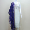 White Sleeveless Kurta Set with Blue Bandhani Dupatta Neckline Ethnic Wear