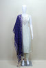 White Sleeveless Kurta Set with Blue Bandhani Dupatta Neckline Ethnic Wear