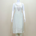 White Sleeveless Kurta Set with Blue Bandhani Dupatta Neckline Ethnic Wear