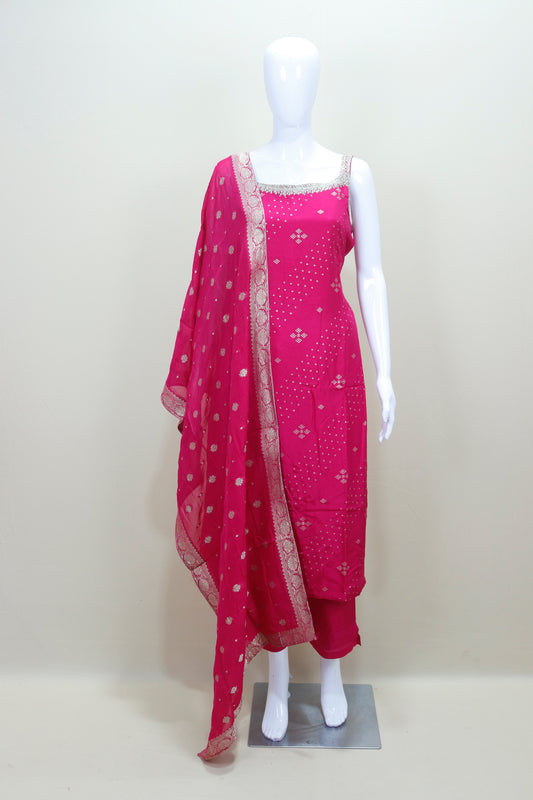 Pink Sleeveless Kurta Set with Dupatta Detailing Ethnic Wear