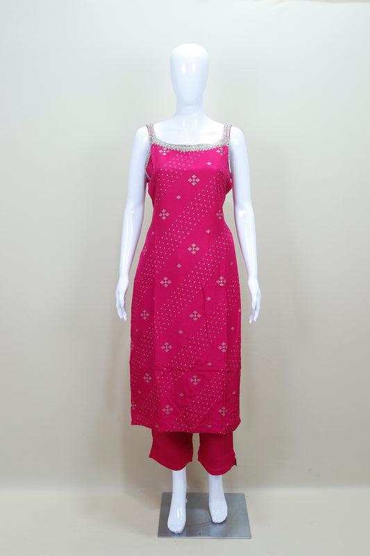 Pink Sleeveless Kurta Set with Dupatta Detailing Ethnic Wear