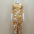 Mustard Yellow White Printed Co-Ord Set Button Down Shirt 