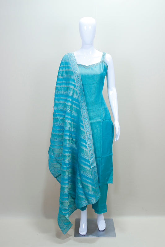 Aqua Blue Silk Salwar Suit Set with Dupatta Elegant Party Wear