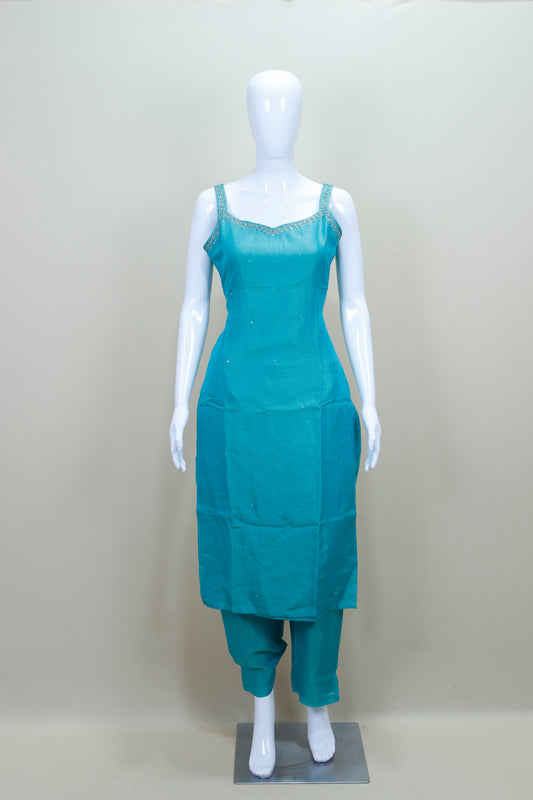Aqua Blue Silk Salwar Suit Set with Dupatta Elegant Party Wear
