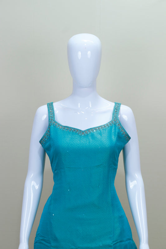 Aqua Blue Silk Salwar Suit Set with Dupatta Elegant Party Wear
