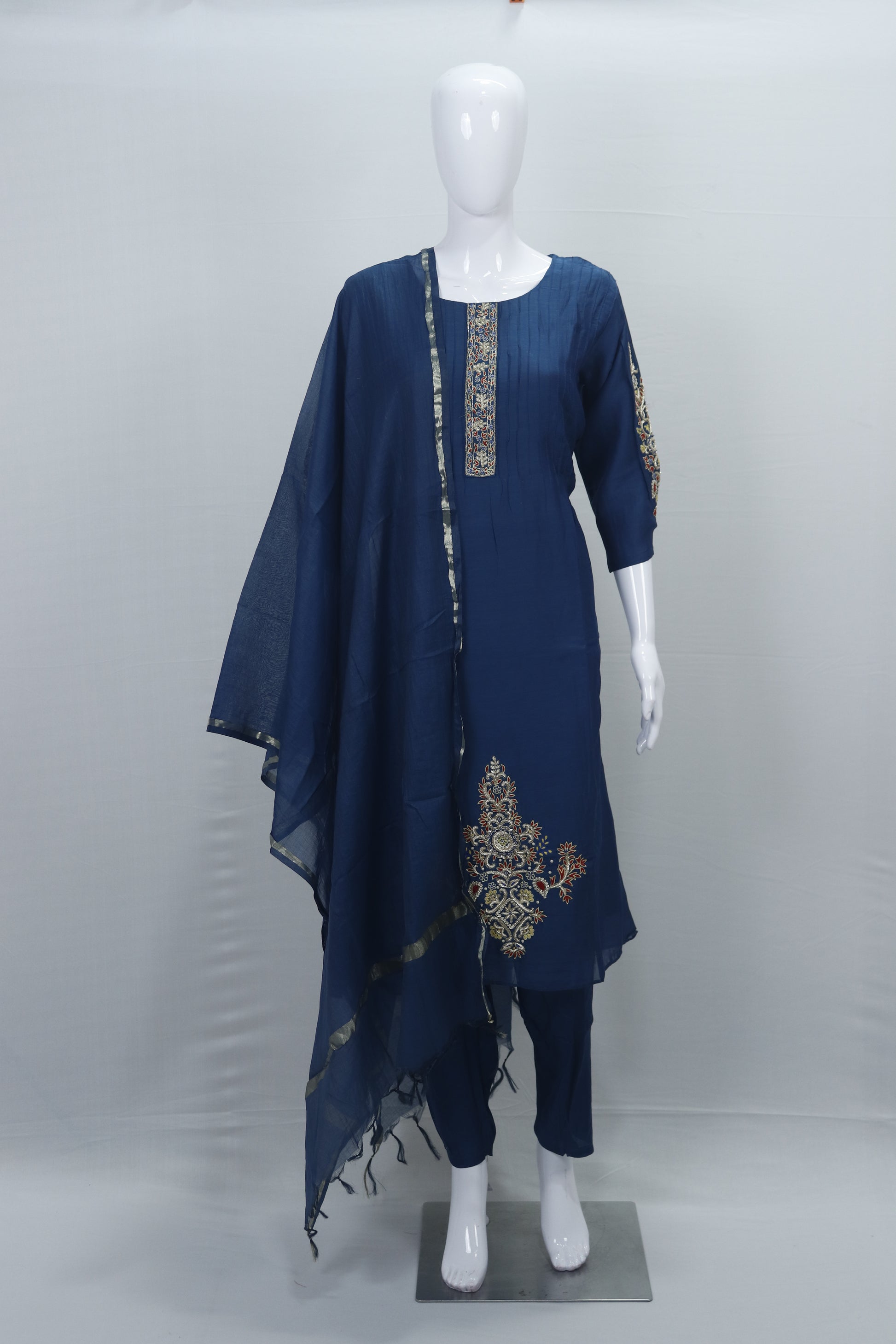 Stylish Navy Blue Kurta Set with Gold Embroidery Ethnic Wear