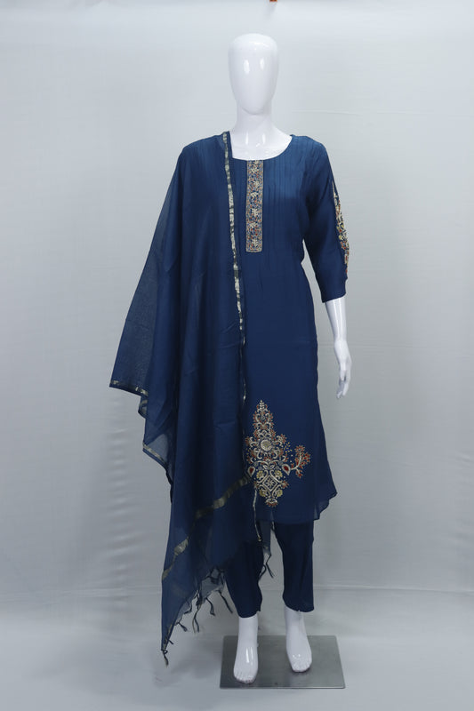 Stylish Navy Blue Kurta Set with Gold Embroidery Ethnic Wear