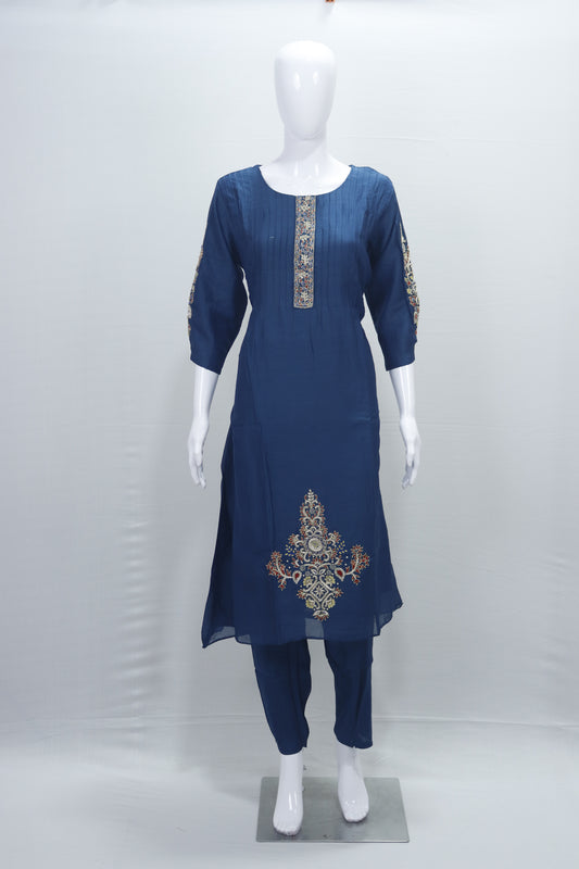 Stylish Navy Blue Kurta Set with Gold Embroidery Ethnic Wear