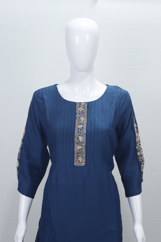 Stylish Navy Blue Kurta Set with Gold Embroidery Ethnic Wear
