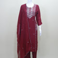 Maroon Kurta Set with Silver Silk Blend Salwar Suit