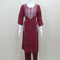 Maroon Kurta Set with Silver Silk Blend Salwar Suit