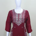 Maroon Kurta Set with Silver Silk Blend Salwar Suit