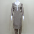 Taupe Embroidered Kurta Set with Dupatta Pants Party Wear
