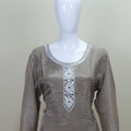 Taupe Embroidered Kurta Set with Dupatta Pants Party Wear