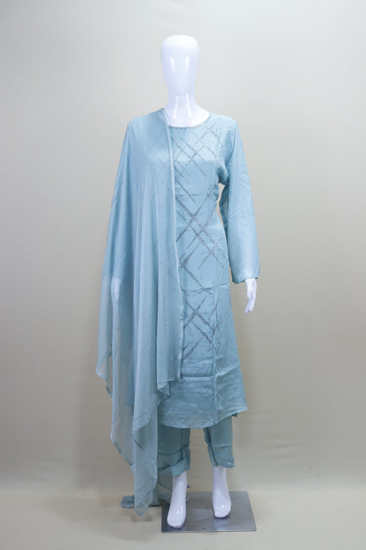 Sky Blue Embroidered Kurta Set with Dupatta Party Wear