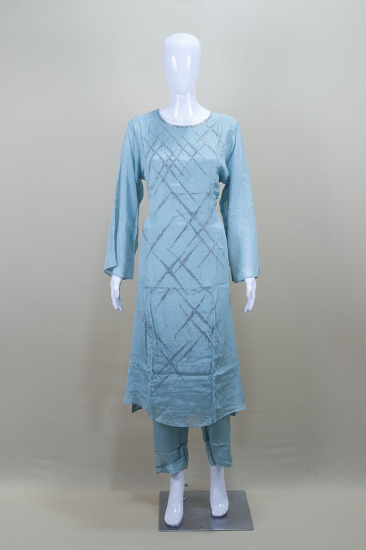 Sky Blue Embroidered Kurta Set with Dupatta Party Wear