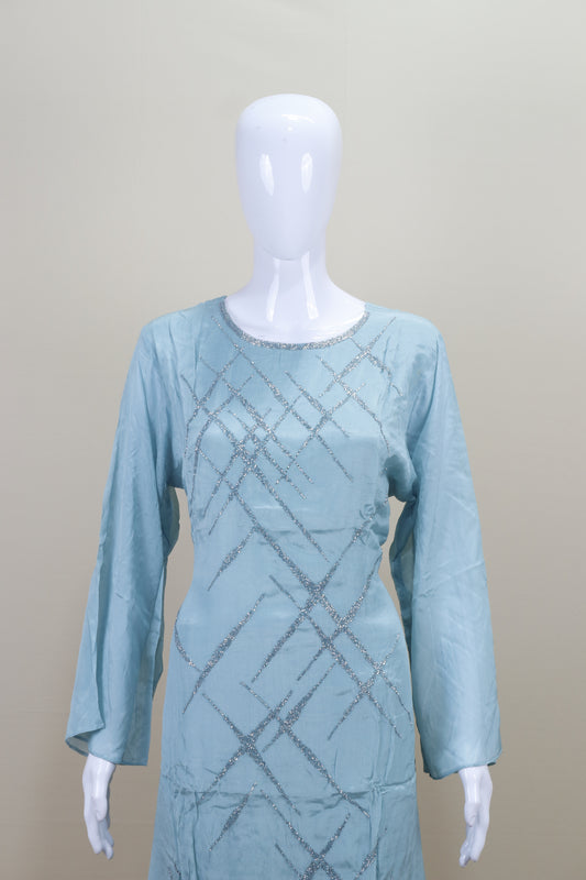 Sky Blue Embroidered Kurta Set with Dupatta Party Wear