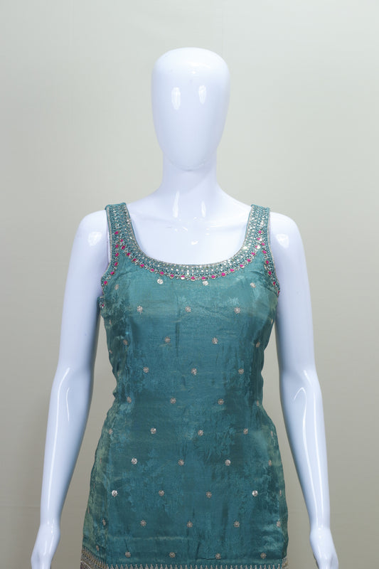 Teal Green Embroidered Sharara Suit Set with Dupatta Party Wear